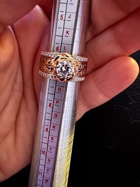 Copper alloy & Rose Gold Plated Filigree  Ring with Clear Center Stone